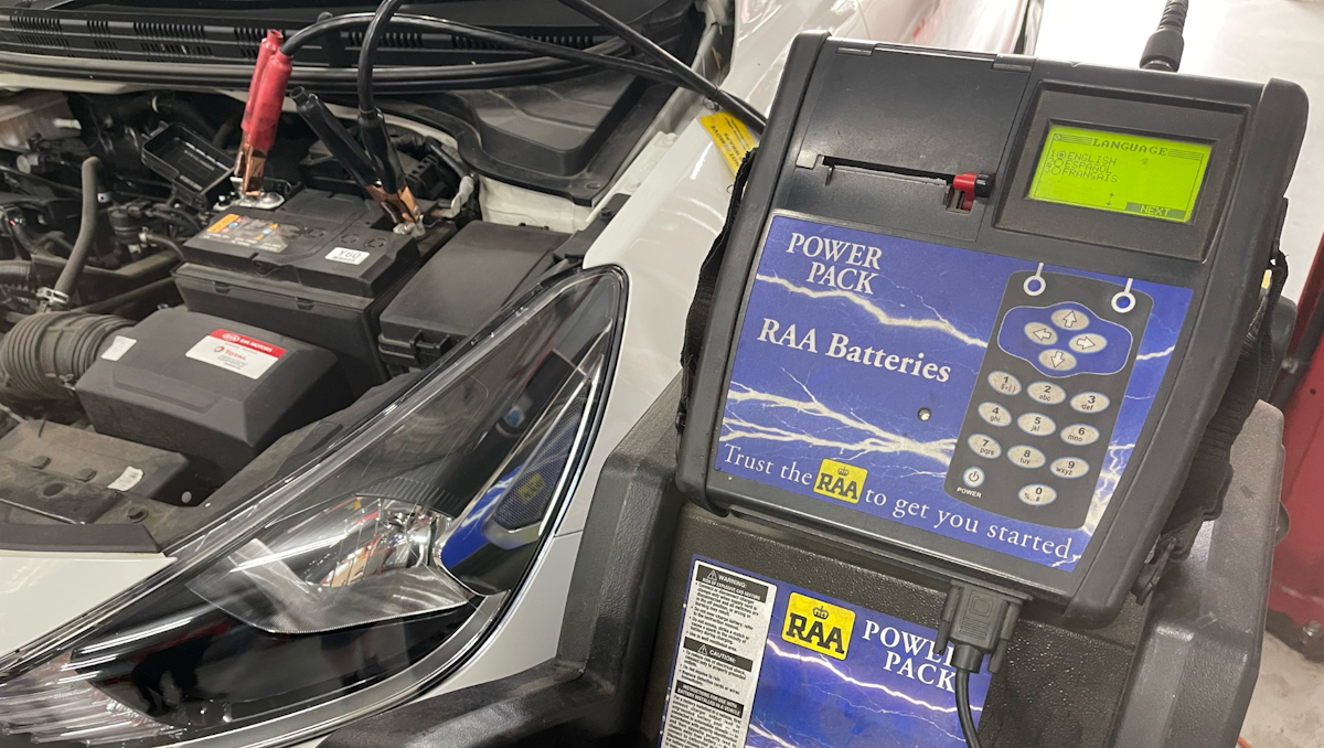 Car battery being recharged by an external battery charger